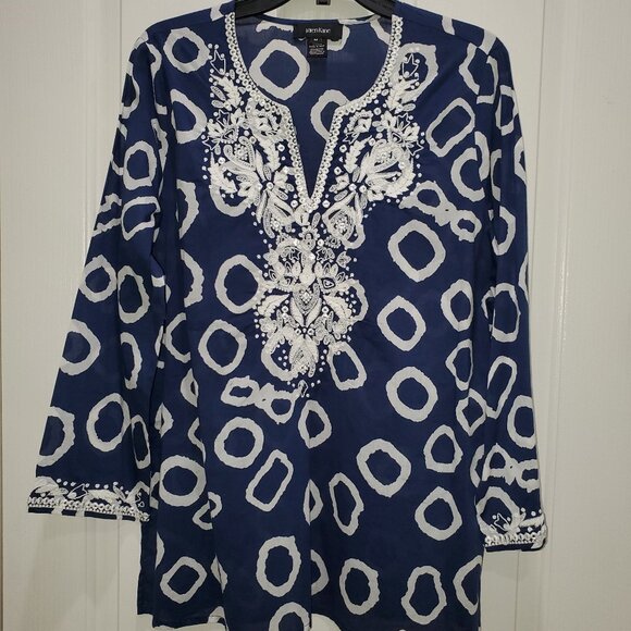 Karen Kane Embroidered Tunic, Navy Cotton Voile – NWOT - Picture 1 of 8